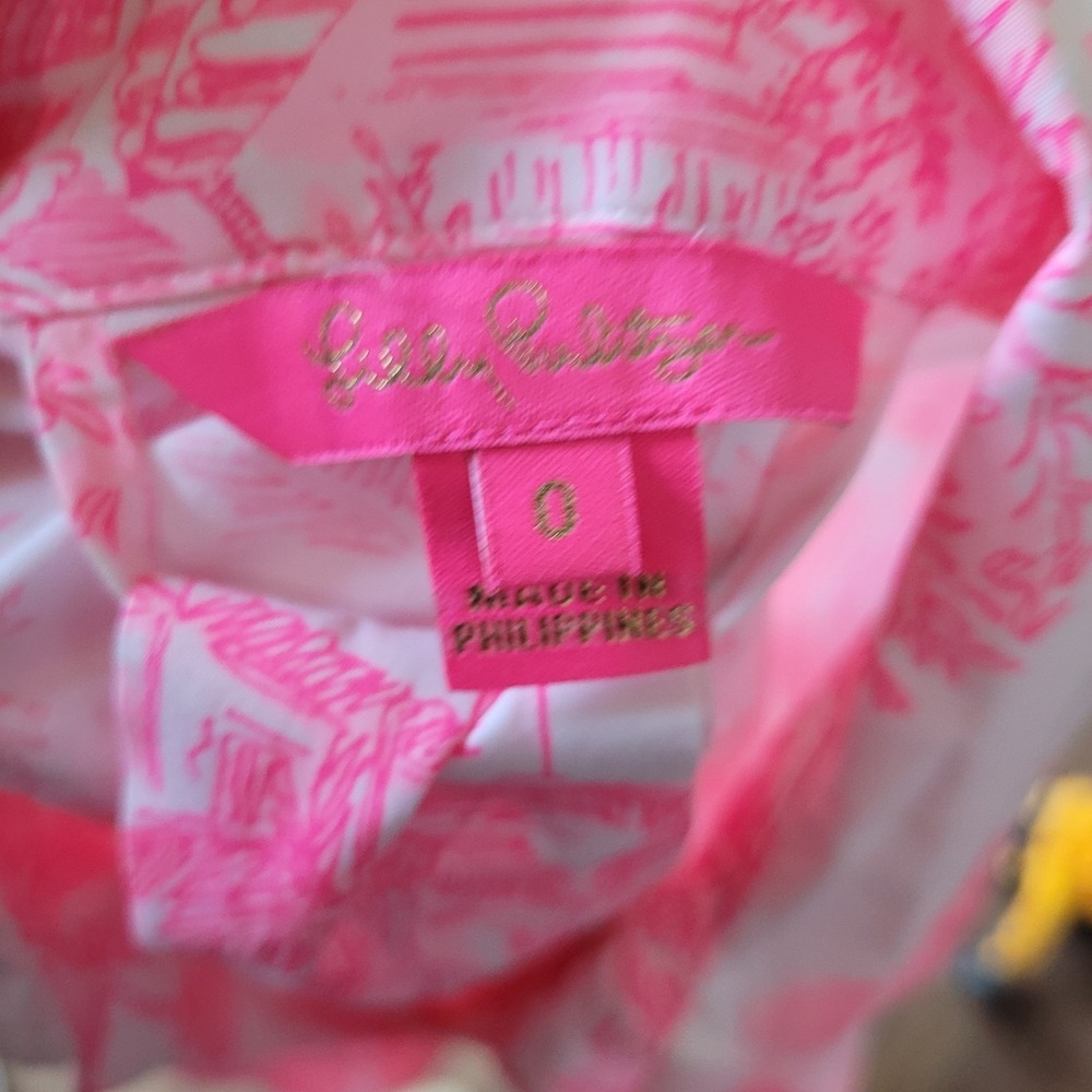 Lilly Pulitzer Amrita 3/4 Sleeve Cotton Shirtdress toille print Women SZ 0 vaca - Picture 3 of 12